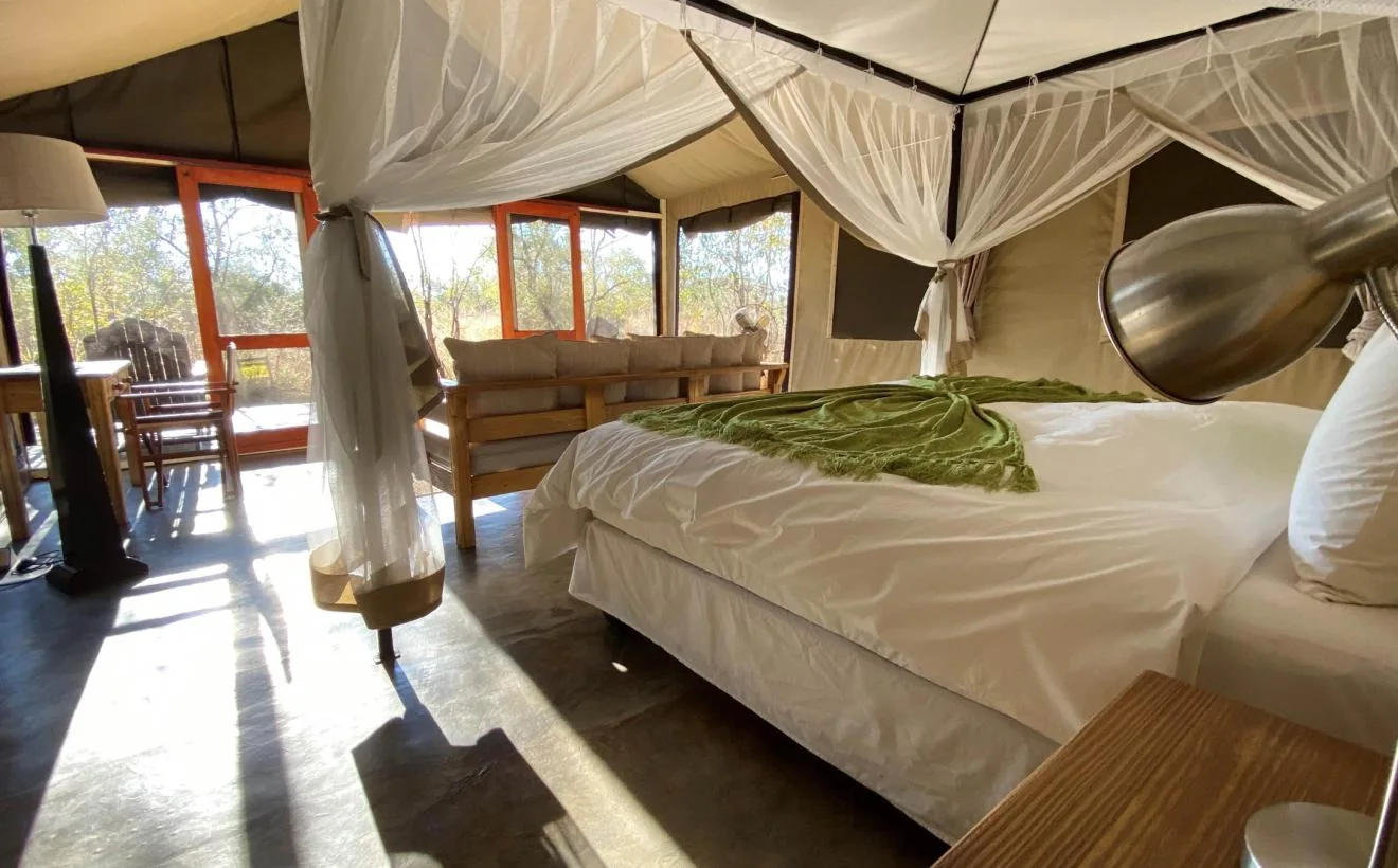 Light-filled canvas suite in the Honeyguide tented safari camp collection