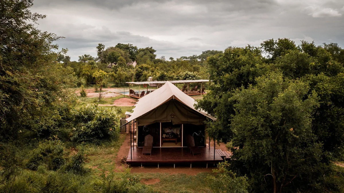 Honeyguide Khoka Moya canvas tent and deck among the trees in Manyeleti